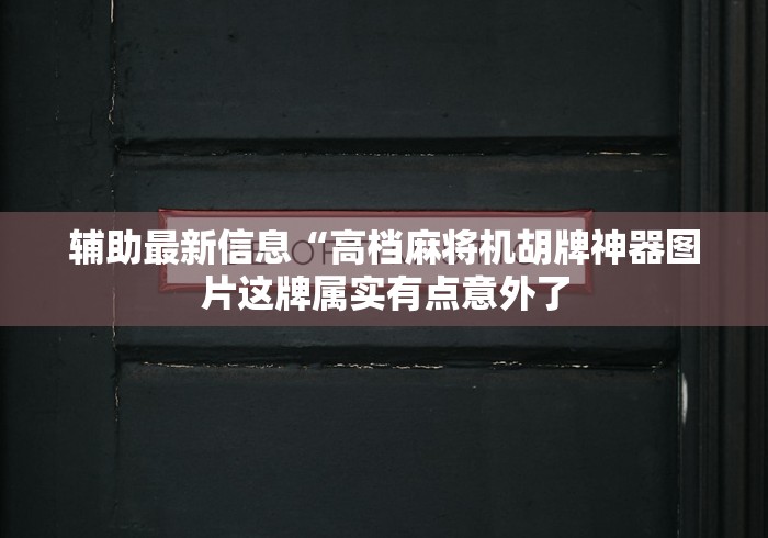 辅助最新信息“高档麻将机胡牌神器图片这牌属实有点意外了